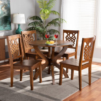 Baxton Studio Wanda-Walnut-5PC Dining Set Baxton Studio Wanda Modern and Contemporary Transitional Walnut Brown Finished Wood